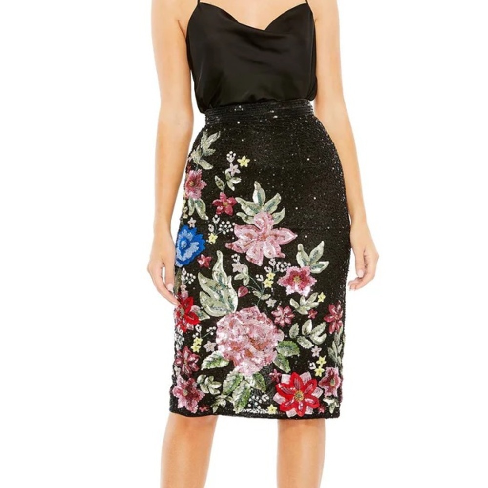 Mac Duggal Floral Pencil Beaded Sequin Skirt XL New - Picture 4 of 11